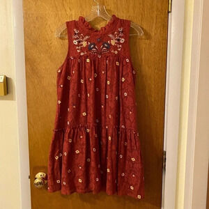 Francesca’s M mi ami Rust Sleeveless Lace Embroidered Tiered Doll Dress